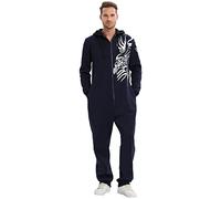 Beokeuioe Combinaison d'hiver pour homme et femme - En polaire - Pyjama - Une seule pièce - Hiver - Chaud - Onesie - Peluche douillette - Long - Pyjama doux, Marine, M