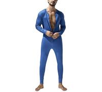 Beokeuioe Combinaison grenouillère pyjama pour homme - Combinaison intégrale - Extensible - Sous-vêtements - Pyjama - Grenouillère - Rampe avec boutons, A bleu foncé., M