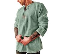 Beokeuioe Costume Médiéval Pour Homme - Chemise à Lacets Col Montant - Costume de Viking - Col en V - Chemise de Pirate, B Vert, XL