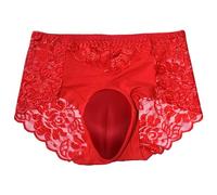 Beokeuioe Culotte Transgenre Sous-vêtements Dentelle Sissy Tanga Taille Haute Trans Culotte Tucking Gaff Travail Tanga Shaping Slip Slip pour Crossdresser Sous-vêtements Transgenres, rouge, L