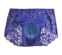 Beokeuioe Culotte Transgenre Sous-vêtements Dentelle Sissy Tanga Taille Haute Trans Culotte Tucking Gaff Travail Tanga Shaping Slip Slip pour Crossdresser Sous-vêtements Transgenres, A bleu, L