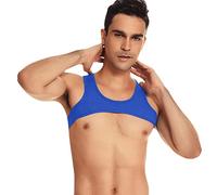 Beokeuioe Débardeur sexy Y2K pour homme - Sans manches - Tricoté - Avec ourlet roulé - Coupe ajustée, bleu, S