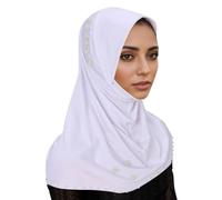 Beokeuioe Foulard en perles musulmanes pour femme - Hijab - Foulard islamique - Hijab - Pour le visage - Turban - Cou - Bonnet - Bandana - Foulard en jersey, Blanc., L