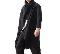 Beokeuioe Hommes Coton et Lin Cape Manches Longues Manteau Hommes Coton Lin Coupe Slim Hippie Bouton Mode Couleur unie Chemises Loisirs Longue Cape Irrégulière, b noir, L