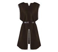 Beokeuioe Hommes Ourlet Robe Rétro Chemise Casual Chemisiers Moyen Âge Tunique Médiévale Tunique Médiévale Manches Courtes Col V Costume Cospaly Coton Vêtements Moyen Âge, B Marron (ceinture