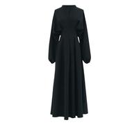 Beokeuioe Jilbab Abaya Robe à taille smockée pour femme, avec manches bouffantes, corps entier, vêtements de prière musulmane, ramadan, caftan, Moyen-Orient, Thobe, Turquie, a noir, L