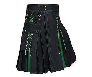 Beokeuioe Jupe pour homme médiévale de guerrier Kilt Mode Patchwork Pocket Knight Costume Vintage Gothique Punk Rock Cuir Écossais Rock Écosse Carnaval Kilt Traditionnel, vert, 3XL
