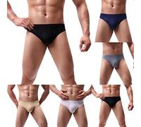Beokeuioe Lot de 5 slips pour homme, taille basse, couleur unie, soie glacée, sans couture, triangle slips stretch skinny respirant culotte, sous-vêtement, Noir+bleu+kaki+blanc+gris, XL