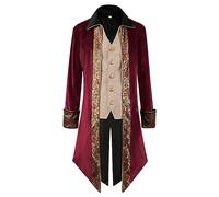 Beokeuioe Manteau steampunk pour homme - Manteau gothique médiéval - Grenouille victorienne - Uniforme d'Halloween - Costume vintage - Veste de frack - Cosplay - Costume de duc médiéval, A2 rouge., XL