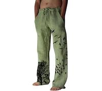 Beokeuioe Pantalon de yoga long en lin pour homme - Pantalon de plage 3XL - Pantalon de loisirs pour homme - Coton - Pantalon de jogging large - Pantalon chino pour homme - Chevillère sans couture, A