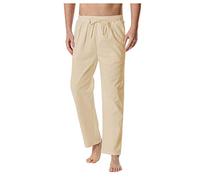 Beokeuioe Pantalon d'été léger en lin pour homme - Pantalon de loisirs long - Pantalon de plage en lin - Pantalon décontracté avec poches latérales - Pantalon en coton, A-1 beige, S