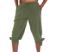 Beokeuioe Pantalon d'été viking pirate médiéval pour homme Pantalon court avec lacets Pantalon de loisirs Plage Short 3/4 en lin Pantalon baggy Short de yoga, A2 vert., M