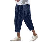 Beokeuioe Pantalon en satin jacquard pour homme - Pantalon de plage surdimensionné - Pantalon bouffant - Pantalon de loisirs - Pantalon japonais - Peut être combiné avec un kimono, B Marine., M
