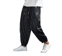 Beokeuioe Pantalon en satin jacquard pour homme - Pantalon de plage surdimensionné - Pantalon bouffant - Pantalon de loisirs - Pantalon japonais - Peut être combiné avec un kimono, a noir, XL