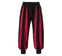 Beokeuioe Pantalon médiéval en lin pour homme - Pantalon rétro à rayures - Pantalon de loisirs - Costume médiéval - Pantalon de pirate - Viking - Renaissance, carnaval, Halloween, cosplay, rouge, L