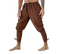 Beokeuioe Pantalon viking vintage - Pour homme - Couleur unie - Avec sangle de cheville - Pour homme - Costume médiéval - Pantalon de travail punk, A2 marron., L