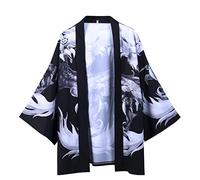Beokeuioe Peignoir kimono japonais pour homme - Cardigan - Robe de chambre - Manches trois-quarts - Avec imprimé yin yang et dragon - Unisexe - Veste d'été, A argenté., XXL