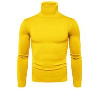 Beokeuioe Pull à col roulé à manches longues en maille fine pour homme - Col roulé - Coupe ajustée - Basic - Pull à col roulé - Sous-vêtements thermiques chauds - Jersey doux, a jaune, XXL