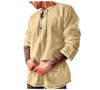 Beokeuioe Renaissance - Chemise de pirate victorien steampunk - Col en V - En lin - Style médiéval - Pour homme - Vintage - À manches longues - Avec lacets - Pour théâtre, cosplay, carnaval, kaki, L