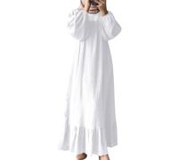 Beokeuioe Robe musulmane pour femme - Tuniques musulmanes du Ramadan - Abaya Jilbab - Robe de prière islamique unie - Caftan Eid Mubarak - Robe festive, Blanc., S