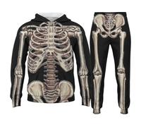 Beokeuioe Survêtement d'Halloween pour homme - Squelette effrayant - Impression 3D - Sweat à capuche et pantalon de jogging - 2 pièces - Survêtement de sport - Survêtement surdimensionné - Survêtement