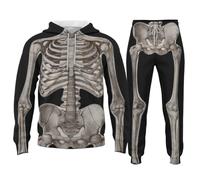 Beokeuioe Survêtement d'Halloween pour homme - Squelette effrayant - Impression 3D - Sweat à capuche et pantalon de jogging - 2 pièces - Survêtement de sport - Survêtement surdimensionné - Survêtement
