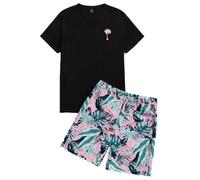 Beokeuioe T-shirt amusant + short pour homme pyjama court court pyjama en coton ensemble pyjama d'été pour homme pyjama deux pièces vêtements de nuit vêtements de nuit, A1 rouge., L