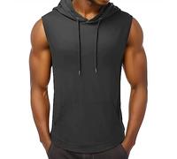 Beokeuioe T-shirt d'entraînement pour homme - Sweat à capuche sans manches - Sweat à capuche - Débardeur de sport - Avec poches pour téléphone portable - T-shirt de course - Bodybuilding, gris foncé,