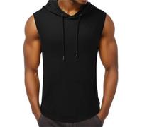 Beokeuioe T-shirt d'entraînement pour homme - Sweat à capuche sans manches - Sweat à capuche - Débardeur de sport - Avec poches pour téléphone portable - T-shirt de course - Bodybuilding, Noir , L