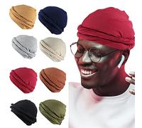 Beokeuioe Tour de tête Club Turban Homme Stretch Prénoué Halo Turban Durag Soyeux Doublé Satin Sport Casual Stretch Durag Modal Foulard, Noir , XL