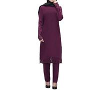 Beokeuioe Tunique + pantalon long 2 pièces Costume Tenue de prière musulmane pour femme à manches longues Robe de prière islamique Ramadan Aïd Mubarak Caftan, rouge, M