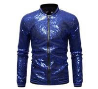 Beokeuioe Veste à paillettes métallisées pour homme - Veste d'aviateur zippée à paillettes - Blouson brillant - Pour fête disco des années 70 - Costume de carnaval - Clubwear - Veste de pilote - Veste