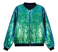 Beokeuioe Veste bomber de baseball, discothèque, fête des années 70, carnaval, costume pour homme, veste à paillettes, veste courte, clubwear, brillant, veste de pilote à sequins, A vert., M