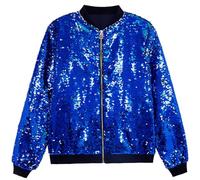 Beokeuioe Veste bomber de baseball, discothèque, fête des années 70, carnaval, costume pour homme, veste à paillettes, veste courte, clubwear, brillant, veste de pilote à sequins, bleu, M