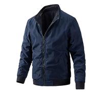 Beokeuioe Veste demi-saison réversible pour homme - Col montant léger - Blouson - Noir - Veste zippée - Veste de loisir - Veste de mi-saison - Veste de sport d'extérieur, b bleu, XXL