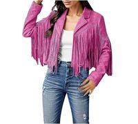Beokeuioe Veste en cuir pour femme avec franges et paillettes, bord pressé, veste étoile pour fête, fête, carnaval, veste de moto, automne et hiver, lavée, Rose chaud., XXXL