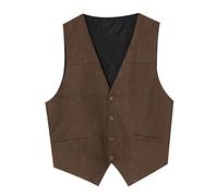 Beokeuioe Veste en cuir pour hommes - Veste décontractée en velours sauvage - Boutons-pression - Style vintage, moyenâgeux, cowboy, motard, camionneur - Brun, A1 marron, 3XL