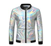 Beokeuioe Veste métallique à col montant à paillettes - Veste bomber dorée - Veste de loisirs pour homme - Blouson brillant - Vêtement disco années 70 - Vêtements de discothèque, scène, carnaval, A