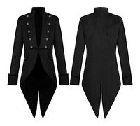 Beokeuioe Veste vintage en velours brodé de longueur moyenne - Veste gothique steampunk - Jupe de marche victorienne - Costume d'Halloween - Costume de prince gothique, a noir, M