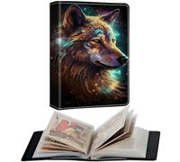 BEOTIWAD Album photo de 12,7 x 17,8 cm pour 120 photos avec couverture en cuir synthétique avec poches intérieures transparentes et bande élastique Motif loup