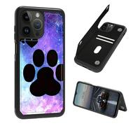 BEOTIWAD Coque à thème animaux pattes de chien galaxie pour iPhone 16 Pro Max 6,9 pouces, cuir PU, robuste, résistant aux chocs, étui portefeuille de protection avec carte de crédit magnétique pour