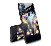 BEOTIWAD Coque de protection pour Motorola Moto G Power 2022 - Motif éléphant avec fleurs - Coque arrière en verre trempé - Coque latérale en TPU souple - Rainure de coupe antidérapante