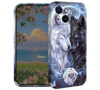 BEOTIWAD Coque de téléphone loup amoureux rose pour iPhone 13 Mini 5,4 pouces en polycarbonate rigide coque de protection intégrale antichoc pour iPhone 13 Mini 5,4"