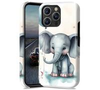BEOTIWAD Coque de téléphone motif éléphants ballons pour iPhone 15 Pro 6,1" double couche hybride rigide en polycarbonate et silicone - Coque de protection résistante aux chocs pour iPhone 15 Pro 6,1"