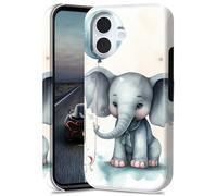 BEOTIWAD Coque de téléphone motif éléphants ballons pour iPhone 16 Plus 6,7" double couche hybride rigide en polycarbonate et silicone - Coque de protection résistante aux chocs pour iPhone 16 Plus