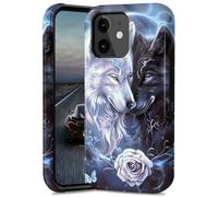 BEOTIWAD Coque de téléphone motif loup amoureux rose pour iPhone 12 Mini 5,4" double couche hybride rigide en polycarbonate et silicone, coque de protection résistante aux chocs pour iPhone 12 Mini