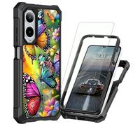 BEOTIWAD Coque pour Cricket Icon 6 SL 219C/ATT Verge SL219A avec protection d'écran en verre trempé double couche robuste antichoc PC rigide + coque de protection en silicone TPU souple, papillons et