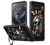 BEOTIWAD Coque pour Google Pixel 9 Pro/Pixel 9 avec support, papillon, crâne, fleur, thème mixte, double couche et béquille antichoc pour Pixel 9 Pro/Pixel 9