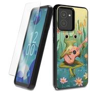 BEOTIWAD Coque pour HMD Vibe N159V TA-1590 avec protection d'écran en verre trempé motif grenouille jouant de la guitare hybride double couche robuste antichoc coque de protection pour HMD Vibe