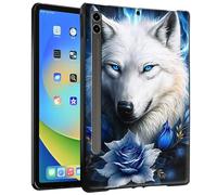 BEOTIWAD Coque pour tablette en TPU noir pour Samsung Galaxy Tab S8 Plus 2022/S7 FE 2021/S7 Plus 2020 12,4", coque arrière fine en TPU antichoc pour Galaxy Tab S7 FE/S8 FE, loup rose bleu